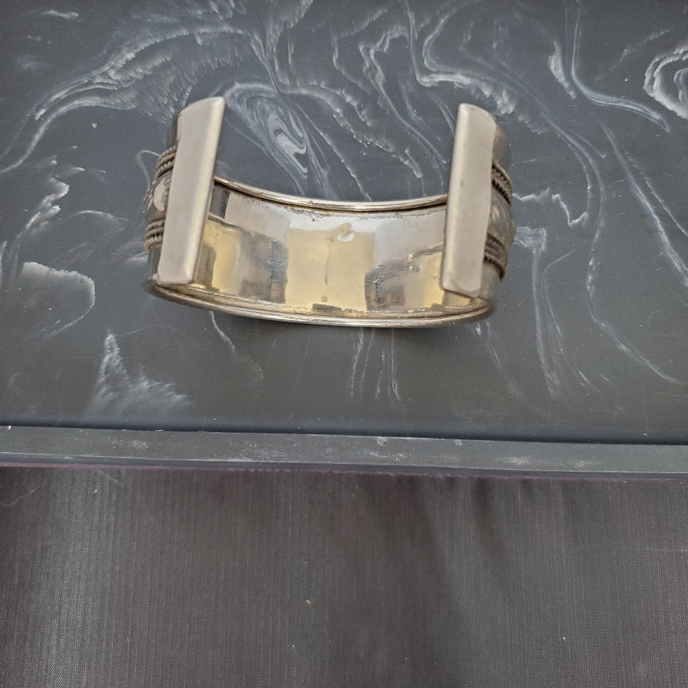 Silvertone Thick Wide Etched Boho Cuff - Picture 4 of 6